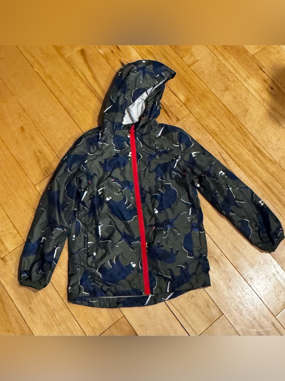 Kids Jules Green beasts Hooded Rain Jacket with Red Zipper size 8